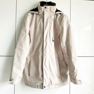 Mens Calvin Klein Jacket Coat Size Medium Hood Fleece Wind Water Resistant Tan